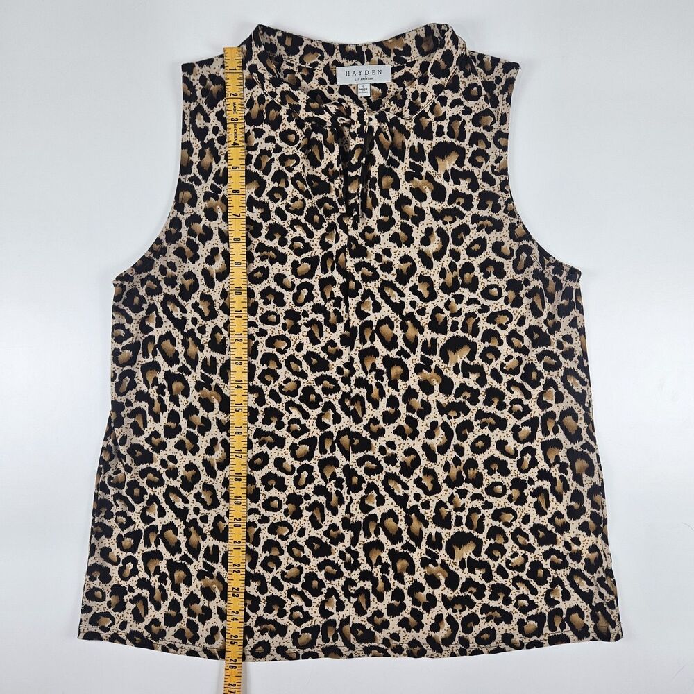 Hayden LA Leopard Animal Print Sleeveless Tie-Neck Collared Keyhole Blouse Top L - Picture 4 of 10